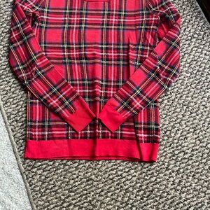 Red Tartan Plaid Long Sleeve Crew Neck Sweater